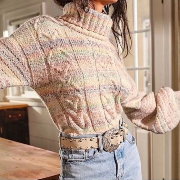 Free People Popsicle Marled Pullover Sweater Turtleneck Multi Color Size Medium